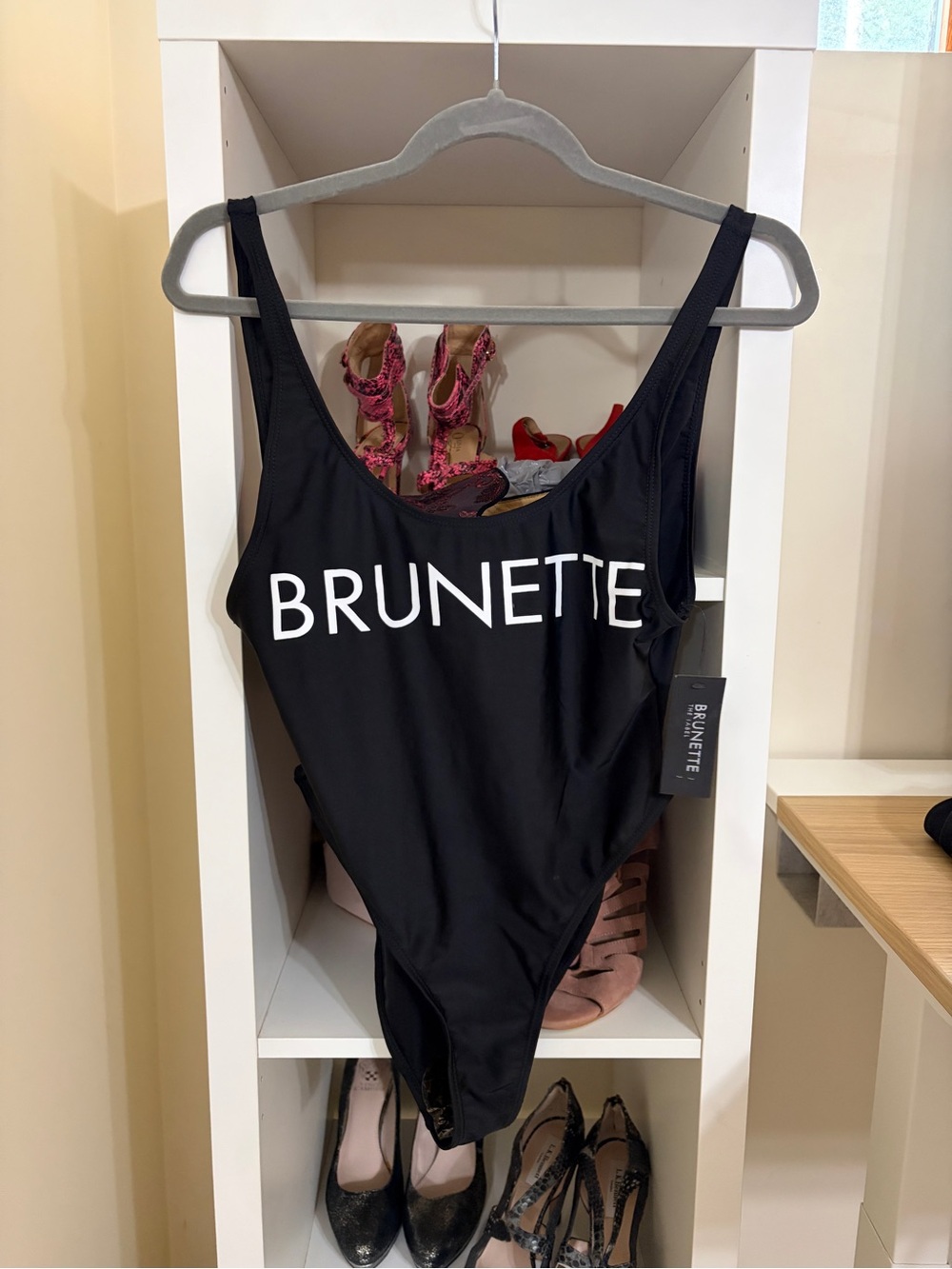 NWTs Brunette The Label Black One-Piece Swimsuit with White Logo